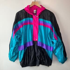 Vintage 80s Bold Spirit Women's Full Zip Colorblock Windbreaker Jacket Large
